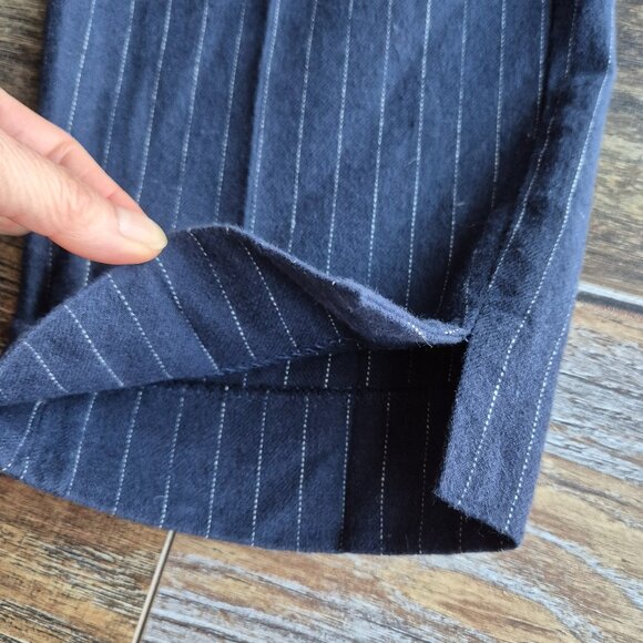 Madewell Pleated Track Trousers Cotton Linen Wool Blend Blue Pinstripe - Picture 7 of 15